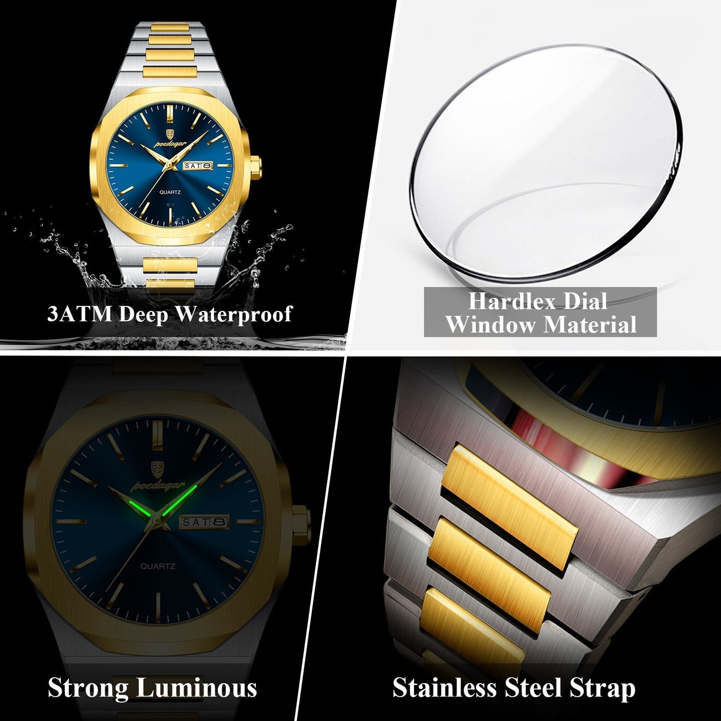 POEDAGAR 825 Top Luxury Men Clock Waterproof Luminous Men’s Watch